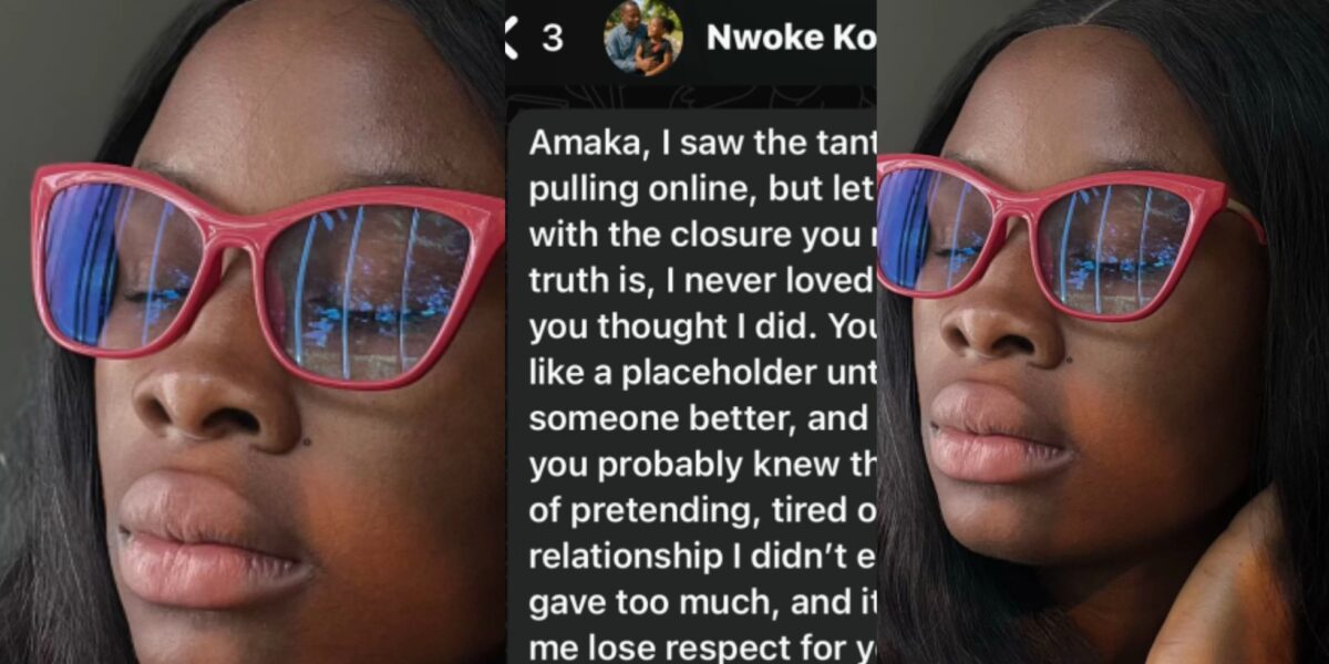 Lady shares shocking message received from her ex-boyfriend